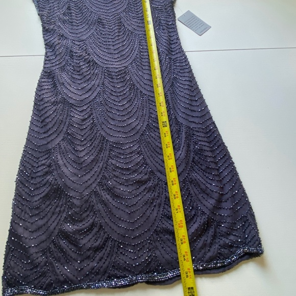 Pisarro Nights NWT Beaded Cap Sleeve Cocktail Dress Slate Purple Lined Size 2 - Picture 14 of 16